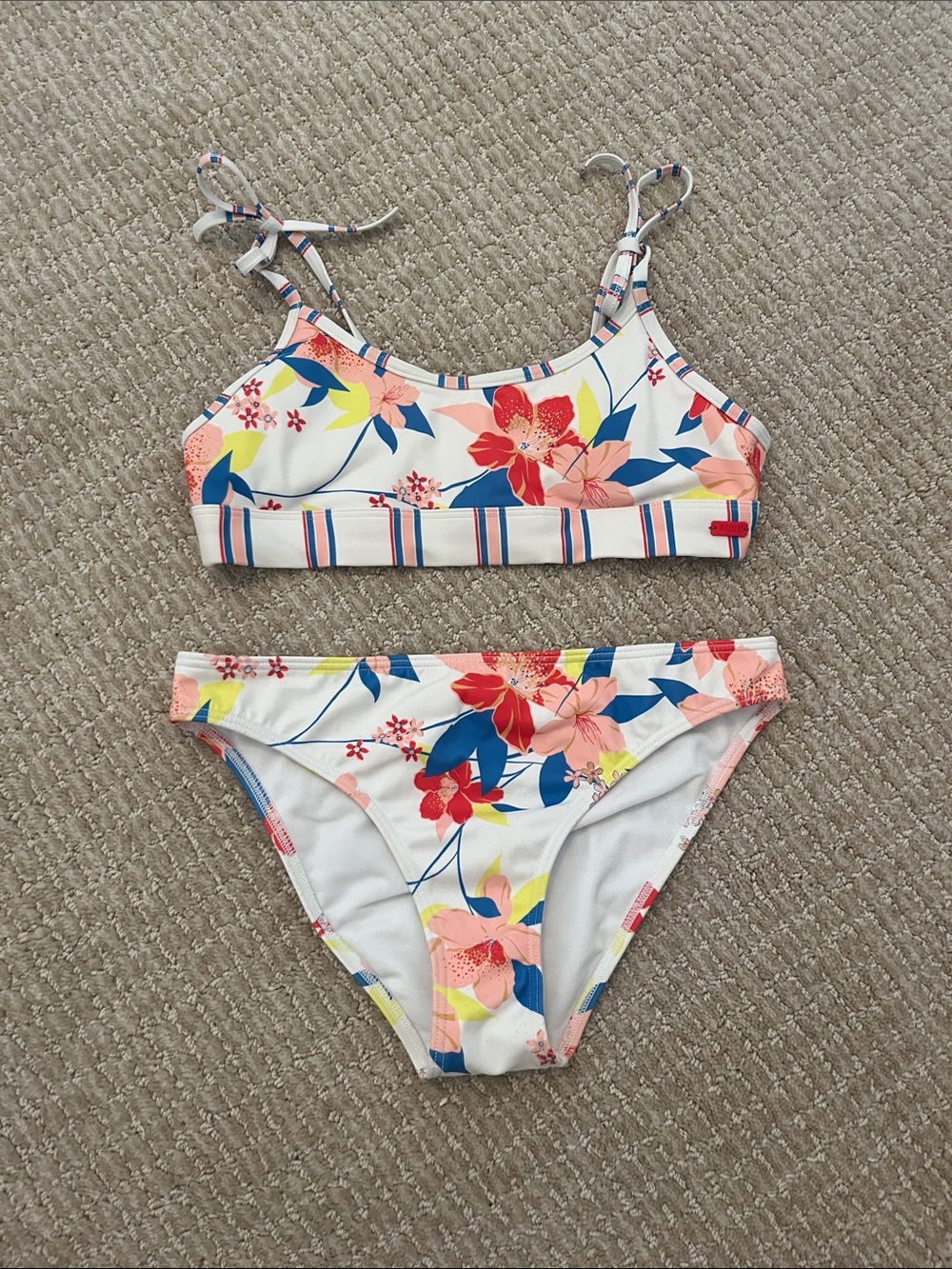 Roxy Girls White Floral Two-Piece Bikini - Pink, Blue & Yellow